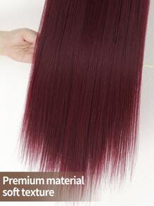 Juego de extensiones rizadoras de 7 piezas de pelo sintético liso de 22 pulgadas para extender la longitud del cabello con peluca con clip invisible, rojo - Burdeos - Ver 7