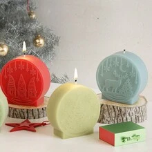 1 szt. Silikonowa forma na świecę z motywem Świętego Mikołaja, renifera, bałwana, drzewa i kamienia, okrągła, lustrzana, tłoczona - Biały - Zobacz 5