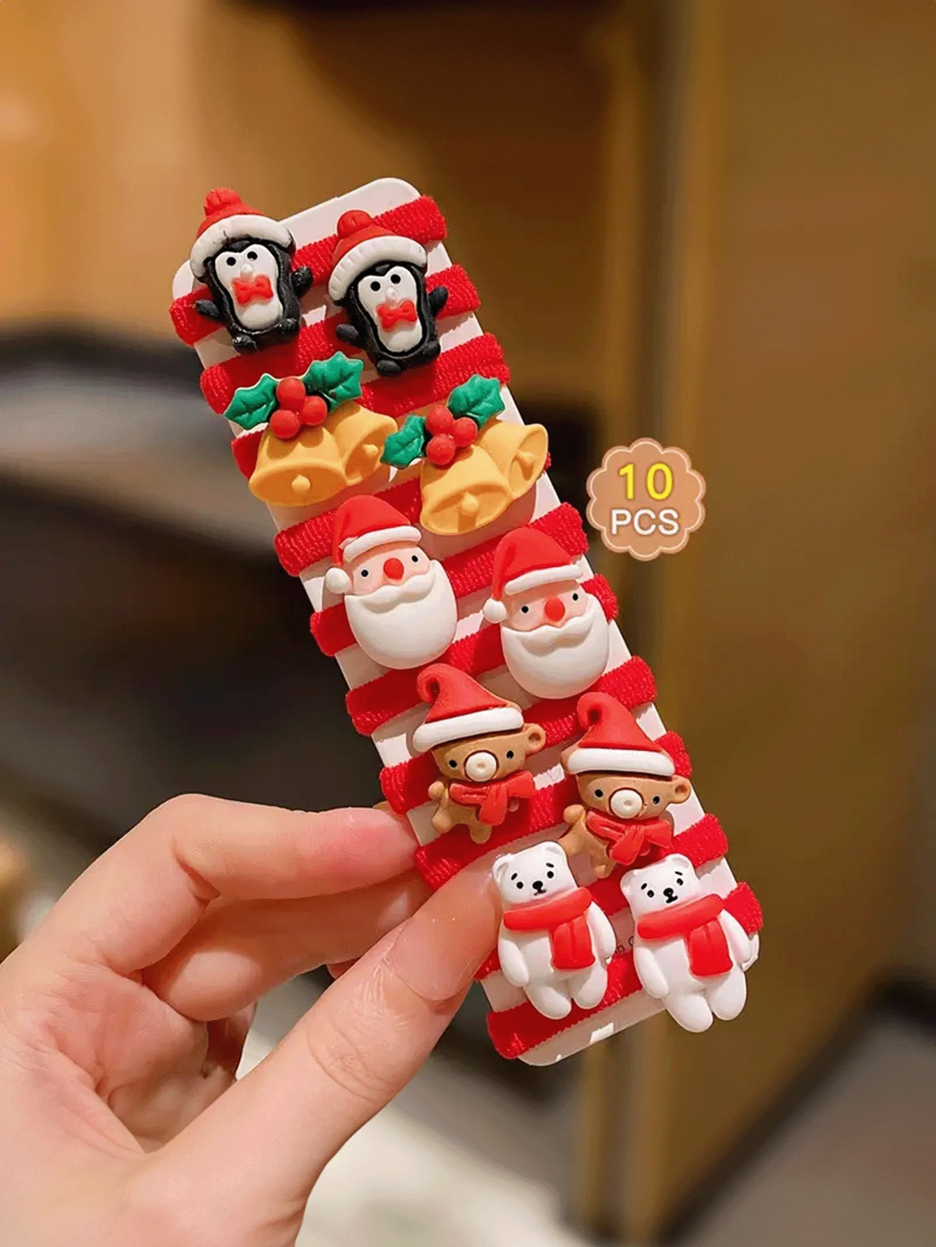 5 件/10 件可爱圣诞弹性头带，圣诞老人、熊、企鹅设计节日发饰，圣诞派对装饰的理想礼物，圣诞节 - 彩色 - 查看 1