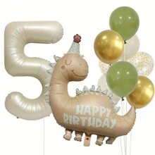 10pcs Dinosaur Theme Balloon Set - 12" Latex & 32" Foil Balloons For Birthday Celebrations, Jurassic Party Decor,Shower Events & Interior Decorations,