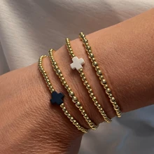 2-4pcs Minimalist Classic Gold-Plated Gold Bead Copper Bead Natural Black And White Semi Precious Stone Cross Bead Enewton Inspired Women's Bracelet, Lucky Bracelet, Couple Bracelet, Thanksgiving Gift, Friend Gift - Semi-precious Stone Cross Bracelet - View 1