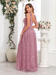 Váy dự tiệc chữ A ren thêu, váy dạ hội, cho khách dự tiệc cưới, tốt nghiệp, tiệc tối - Bụi hồng - Xem 2