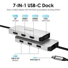 USB C Laptop Docking Station Quad Monitor, 7-IN-1 Multiport USB C Hub With Dual 4K HDMI, 4K DP, VGA, 3xUSB2.0,Compatible With /Windows/Chrome OS/Linux/Android