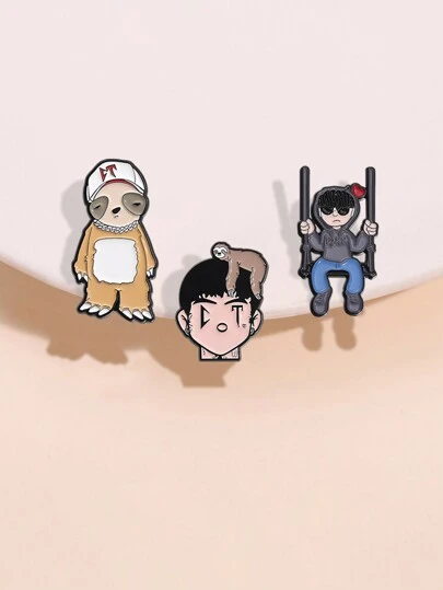 3 piezas Insignias de metal con diseño de dibujos animados creativos, sujetadores únicos de gorra de béisbol, decoración para ropa/bolso, accesorios para hombres/mujeres, excelentes regalos para amigos