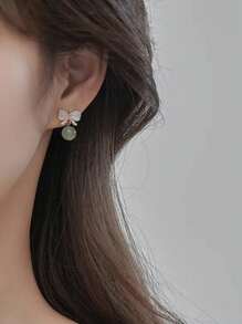 1pair Bowknot & Cat's Eye Stone Stud Earrings Sweet & Chic Resin Pendant Ear Jewelry Elegant Halloween Valentine's Day