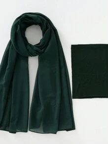 2 件/套涤纶纯色透气弹力渔夫帽和配套雪纺珍珠围巾头巾，适合 4 季