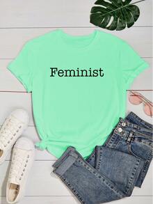 Women's Baby Look T-Shirt 100% Cotton Motivational Phrases   Empowered Woman - Màu xanh Bạc hà - Xem 2