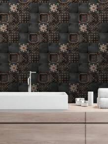 adesivo de azulejo com 7/21 Peça padrão retrô preto, decalque de azulejo à prova d\"água e óleo para banheiro, cozinha, papel de parede de vinil, arte de parede e decoração domiciliar - Preto - Visão 2