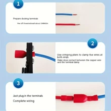 100 pezzi Connettori a cavo rossi/blu a pressione a freddo (maschio e femmina), per connessione di cavi e fili