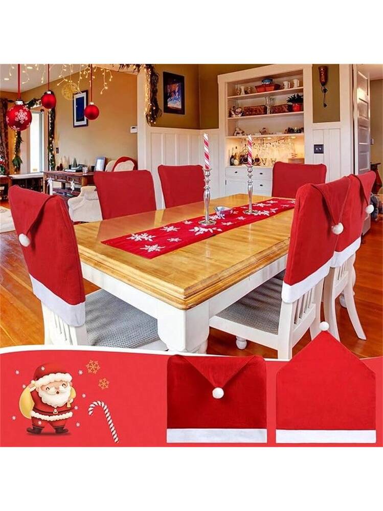 Set Di 4 Coprisedie Natalizi Con Cappello Di Babbo Natale – 60x50 Cm, Morbido Poliestere, Decorazioni Per Sala Da Pranzo E Cucina