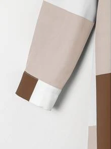 Vestido de mujer de manga larga con botones y cuello de solapa, estampado aleatorio - Marrón - Ver 5