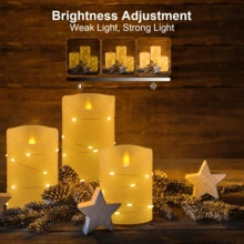 3 件/套闪烁火焰 LED 柱状蜡烛灯，带遥控器和定时器，适用于花园、家庭、卧室、户外装饰、房间装饰圣诞装饰圣诞灯卧室装饰家居装饰派对装饰节日圣诞礼物感恩节圣诞树装饰饰品 - 白色 - 查看 5