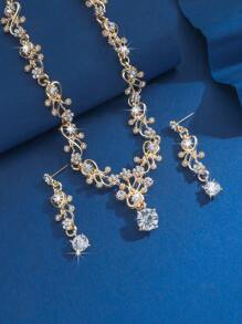 3PCS Golden Party Element Necklace Earrings Set Cubic Zirconia Studs Alloy Chain Bridal Wedding Dress Accessories - Multicolor - View 8