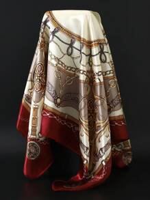 1pc 90*90cm Popular Anti-UV Headscarf Shawl, Muslim Unisex Outdoor Windproof Dust-Proof Hijab, Air-Conditioned Room Scarf, Thin Seasonal Chain Print Colored Square Bandana Scarves (Blue, Green) - A - View 12