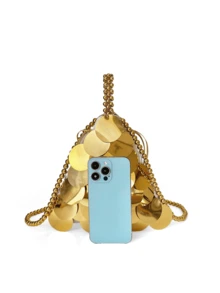 Nowy 2024 koreański styl niszowy projekt kobiety trójkąt cekiny torebka i torba crossbody, modny i stylowy - Złoto - Zobacz 5