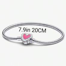 Elegant S925 Silver Red Heart Snake Bone Chain, Suitable For DIY Bracelet, Fashion Jewelry Gift For Women Birthday Valentines - Silver - View 8
