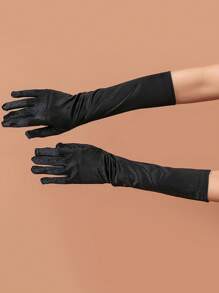 1pair Black Satin Stretchy Satin Women Sexy Opera Gloves, Suitable For Formal Events, Wedding, Party Outfitwedding