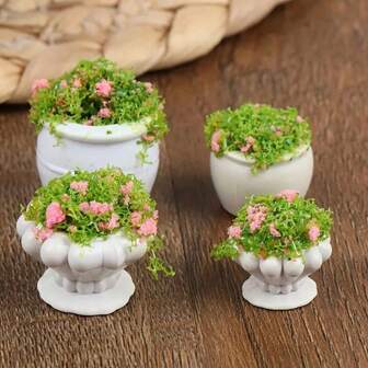 6pcs/4pcs/2pcs/1pc Christmas Micro Scene Decoration, Mini Flower Bed, Mini Vase Model, Outdoor Simulation Landscape Flower Pot Bonsai, Building Sand Table Miniature Scene Decoration Flower Table, Dollhouse Doll House Mini Miniature Plant Model, Finished Flower Pot Landscape Flower Pot Flower Bed Green Plant