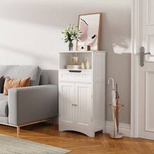Bathroom Cabinet, Storage Cabinet Bathroom Cabinet With Large Drawers, 2 Doors, With Adjustable Shelves, For Bathroom, Living Room And Bedroom, With Tilting Function - trắng - Xem 4
