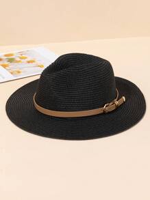 1pc Women's Heart-Shaped Hatband Elegant Fedora Hat, UV Protection Suitable For Daily, Beach, Vacation Wear