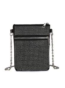 女士斜挎包，精致，方形包，闪光/闪亮，迷你，便携，适合晚餐/宴会，口红，适合派对女孩，女士晚装包， - 黑色 - 查看 1