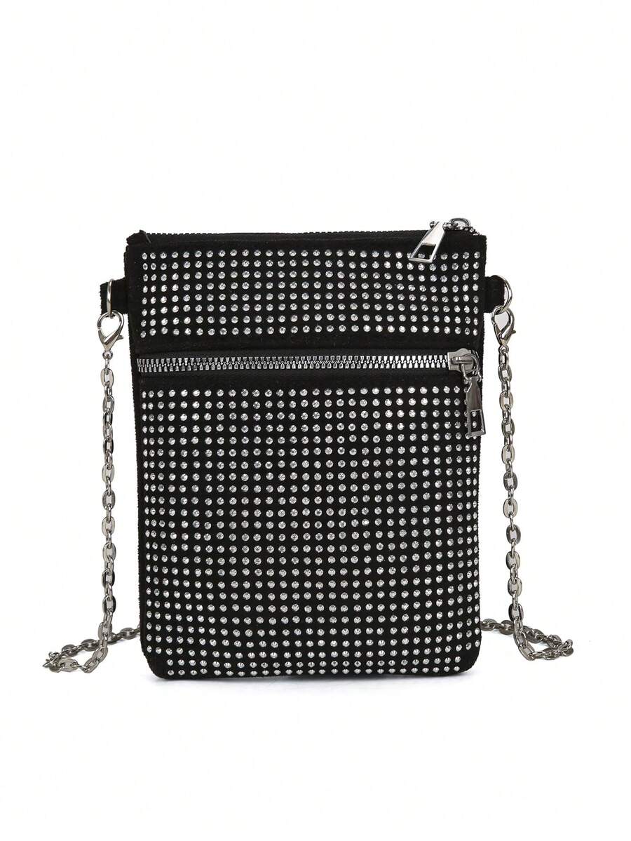 女士斜挎包，精致，方形包，闪光/闪亮，迷你，便携，适合晚餐/宴会，口红，适合派对女孩，女士晚装包， - 黑色 - 查看 1