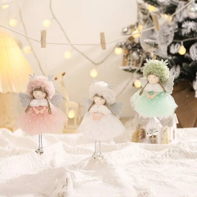 1pc/3pcs Christmas Decor, Creative Fluffy Lamb Wool Angel Ornaments, Cartoon Scarf Figurine Hanging Decor, Christmas Tree Decoration, Home Wall Hanging Decors, Farmhouse Ornaments, Scene Decor, Party Decor,Christmas