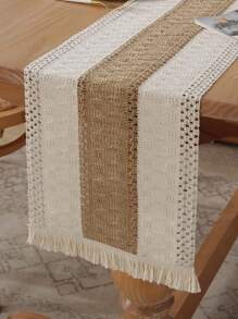 Caminho de mesa Boho Caminhos de mesa de macramê, para decoração de casa Caminho de mesa de macramê creme e marrom com borlas, para jantar Boho, decoração de quarto, chá de panela, decoração de mesa de outono