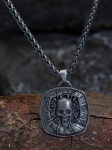 GuoShuang Fashionable and Popular Men Skull Pendant Necklace Alloy for Vacation and for a Stylish Look - Antique Silver - View 6