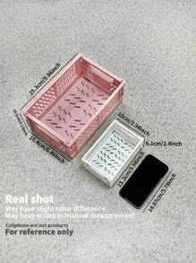 Folding Z 1 szt. Jednokolorowy kosz do przechowywania na biurko, składany, biało-niebieski plastikowy organizer na biurko, składany, jednokolorowy kosz do przechowywania artykułów papierniczych, pastelowe pudełko do przechowywania, plastikowy składany kosz, dekoracje kwiatowe, artykuły gospodarstwa domowego, biurko, wystrój domu, organizacja domu, wystrój pokoju, wystrój sypialni, powrót do szkoły - Wielokolorowe - Zobacz 3