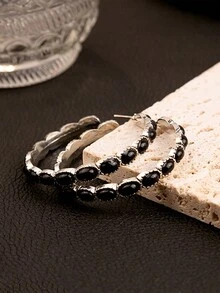 1 Cặp Hoa tai vòng tròn hình học màu ngọc lam phong cách phương Tây cổ điển dành cho nữ - màu xanh lá - Xem 4