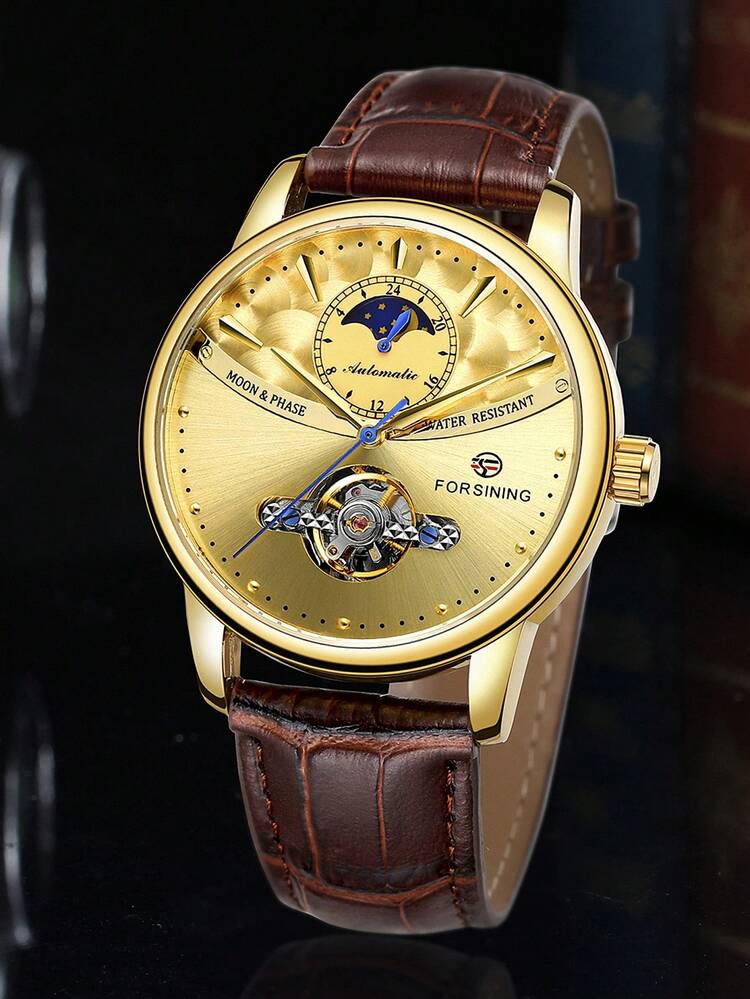 FORSINING Orologio Automatico Uomo - Meccanico A Carica Automatica, Quadrante Scheletrato Diamanti, Cinturino In Pelle, Argento - 5