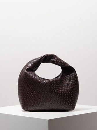 Fashion Asymmetrical Twisted Square Handbag, PU Woven Texture Tote, Minimalist Versatile Work Bag, Top Handle Wallet (Pattern Random)