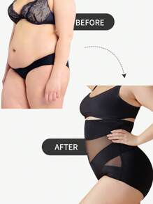 1pc Plus Size Women Body Shaper, Waist Cincher, Tummy Control, Butt Lifter, Beige - Black - View 4
