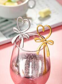 2件/4件/6件爱心蝴蝶结挂杯勺、爱心蝴蝶咖啡勺、不锈钢咖啡搅拌勺、咖啡勺、长柄甜点勺、餐勺、不锈钢爱心蝴蝶结勺、不锈钢蜂蜜勺 返校季 - 彩色 - 查看 5