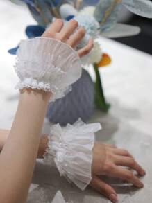 1 对花卉分层袖口、蕾丝弹性胸饰袖口、蕾丝腕袖、假袖、黑白蕾丝胸饰袖口、服装配饰情人节