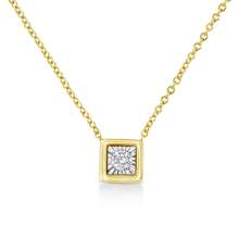 10K Yellow Gold Plated .925 Sterling Silver 1/10 Cttw Miracle Set Round Diamond Square Box Shape 18" Pendant Necklace (K-L Color, I2-I3 Clarity)