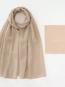 2 件/套涤纶纯色透气弹力渔夫帽和配套雪纺珍珠围巾头巾，适合 4 季