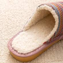 Women's Bohemian Style Fabric Striped House Slippers, Japanese Anti-Slip Warm Indoor Slippers, Autumn/Winter