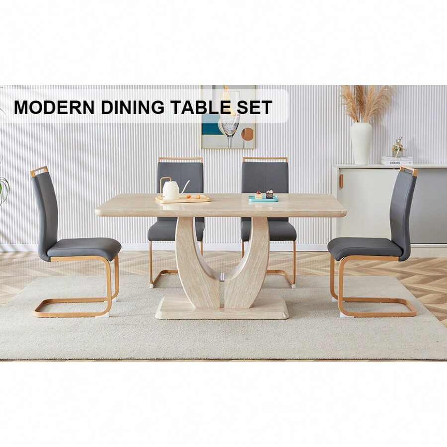 Table And Chair Set. Modern Minimalist Luxury Rectangular Dining Table