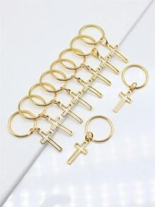 Bộ 10 mặt dây chuyền hình thánh giá rỗng 11x24mm, móc khóa dây tròn đường kính ngoài 20mm, không có móc khóa, quà tặng Halloween, phụ kiện xe hơi, túi xách, đồ trang trí trường học, phong cách Goth Y2k dễ thương - màu vàng cổ xưa - Xem 3