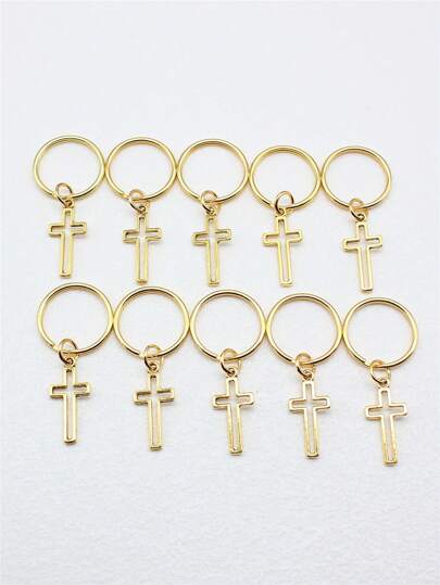 10pcs/Set 11x24mm Hollow Cross Charms Pendant Keychain 20mm Outer DIA Round Wire Keyring Without Chain Keychain Halloween Gift Souvenir Car Accessories Bag Charm School Cute Goth Y2k