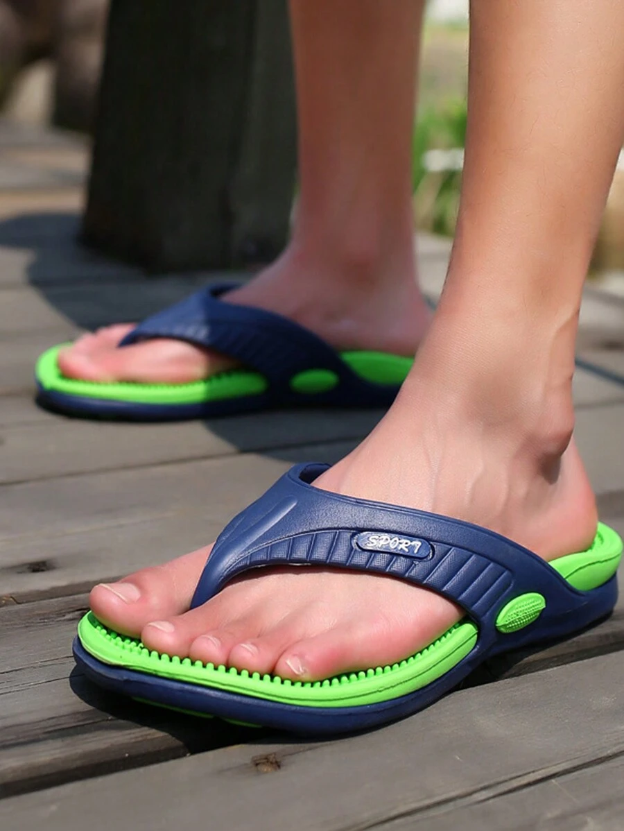 Men'S Stylish And Lightweight Massage Granular Bottom Slippers, Comfortable, Non-Slip And Durable EVA Flip-Flops, Suitable For Men'S Outdoor Activities - màu xanh lá - Xem 1