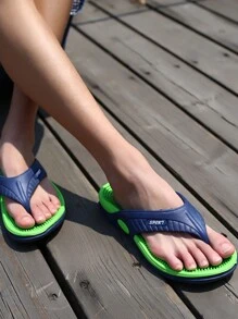 Men'S Stylish And Lightweight Massage Granular Bottom Slippers, Comfortable, Non-Slip And Durable EVA Flip-Flops, Suitable For Men'S Outdoor Activities - màu xanh lá - Xem 2