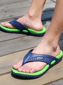 Men'S Stylish And Lightweight Massage Granular Bottom Slippers, Comfortable, Non-Slip And Durable EVA Flip-Flops, Suitable For Men'S Outdoor Activities - màu xanh lá - Xem 3