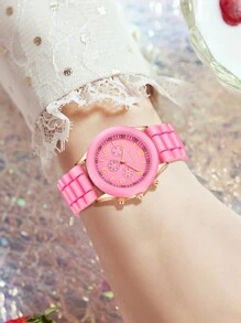 3 Peças Pulseira de Silicone Multicolorida Feminina, Escala Digital Retrô Casual, Mostrador de Três Olhos, Relógio de Quartzo Adequado para Uso Diário, Decoração, Envio de Volta à Escola como Presentes de Feriado