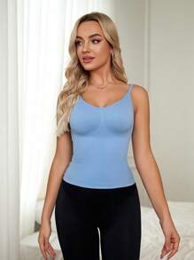 Women's Bra Camisole, Soft Cute Blue Strap Smooth Top - Blue - View 1