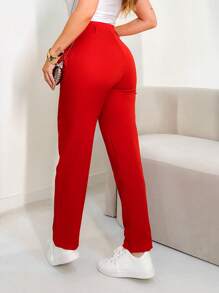 FASHION MO FEMININE - 3283 Tailored Pants, High Waist, With Side Pockets, Straight Leg, Elegant, Formal, Modern, Blogger, Vibrant Colors National Shipping New Collection - 紅色 - 查看 2