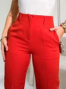 FASHION MO FEMININE - 3283 Tailored Pants, High Waist, With Side Pockets, Straight Leg, Elegant, Formal, Modern, Blogger, Vibrant Colors National Shipping New Collection - 紅色 - 查看 3