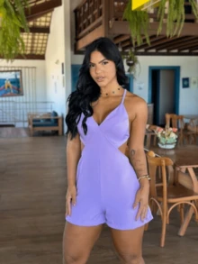 Tailored Romper, Straps And Ties At The Back. - 紫丁香 - 查看 3